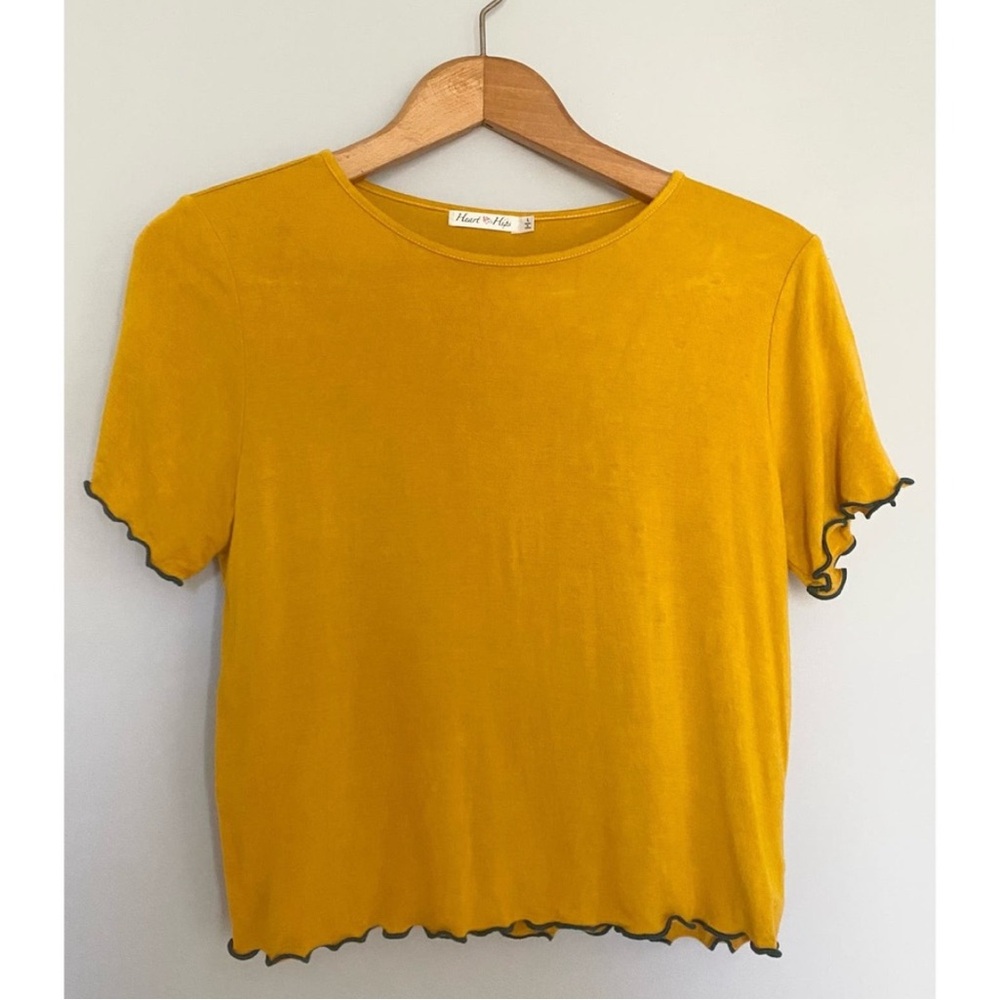 Heart & Hips Mustard Yellow Crop Top with Green Trim Size Large